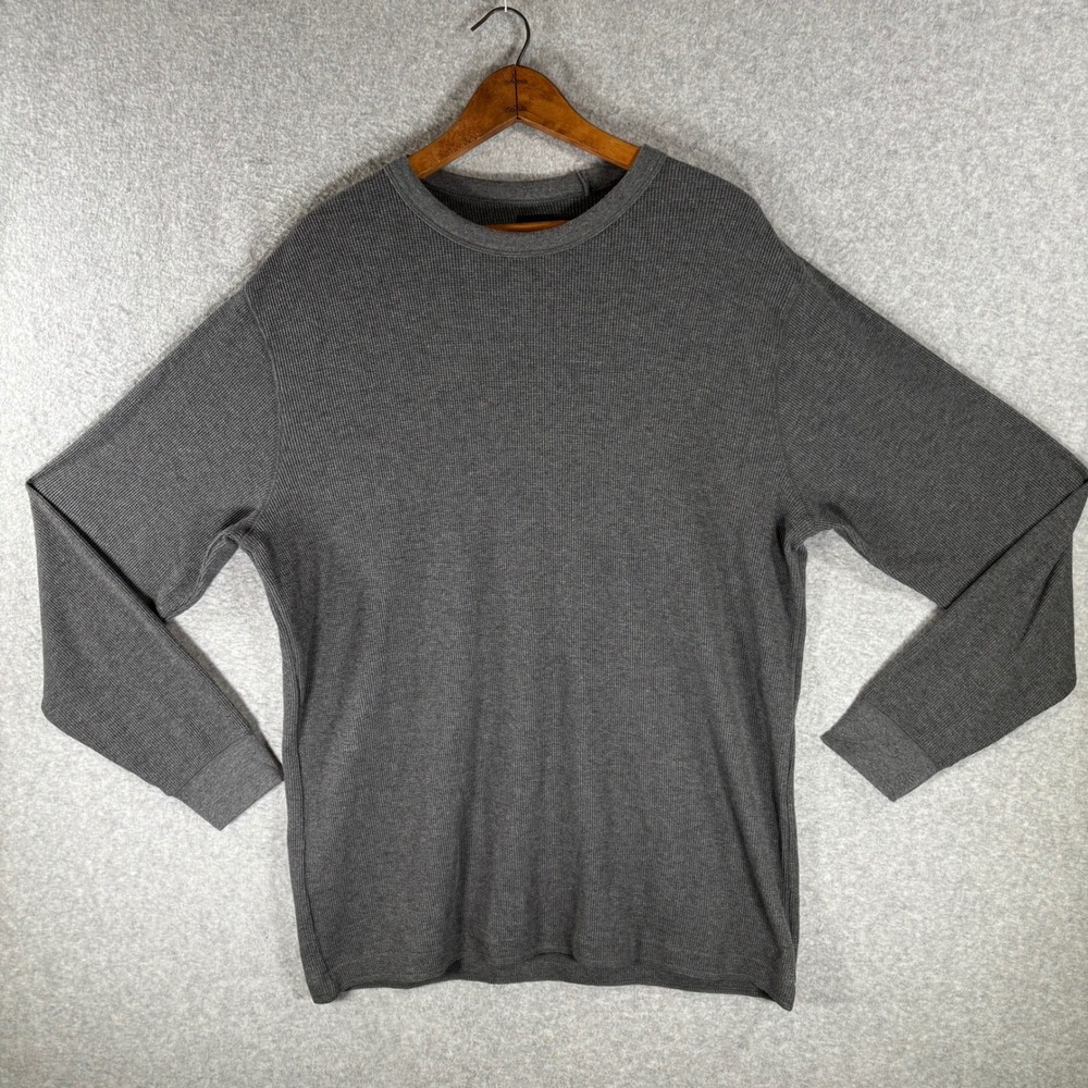 Gap‎ Mens Large Tall Long Sleeve Shirt Waffle Knit Thermal Charcoal Gray Crew